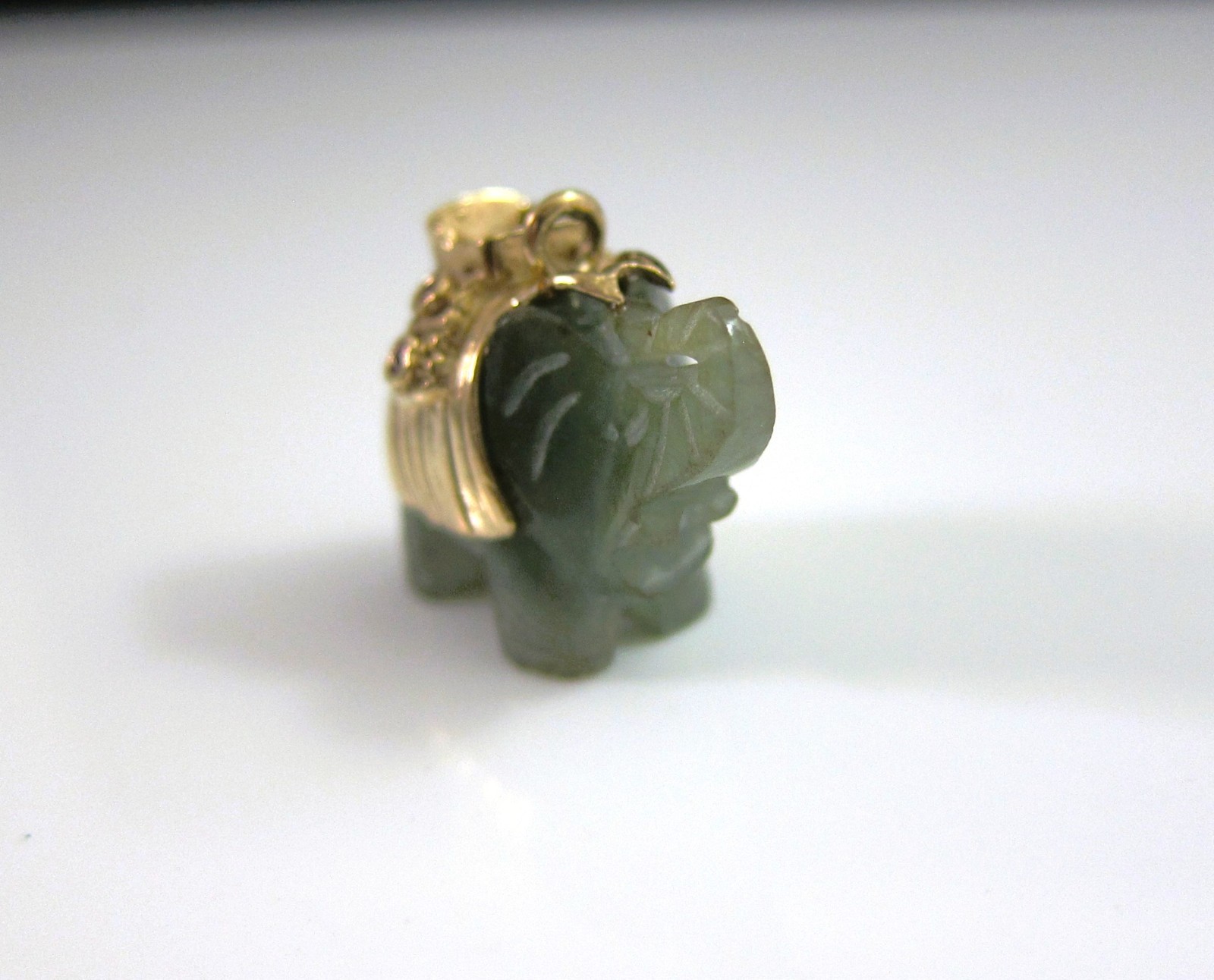 Nephrite Jade Elephant w/ 14kt Yellow Gold & Ruby Detail