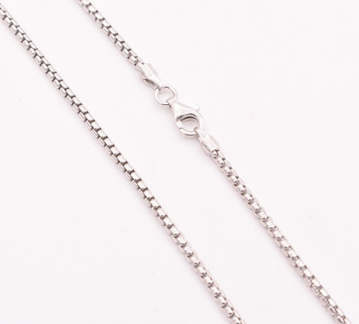 2mm Round Box Chain Necklace Sterling Silver Platinum-Plated Anti Tarnish 925