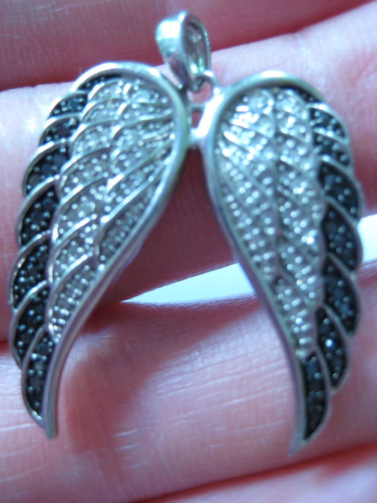 Kay Jewelers JWBR Sterling Silver White Black Diamond Angel Wings Pendant (C1)