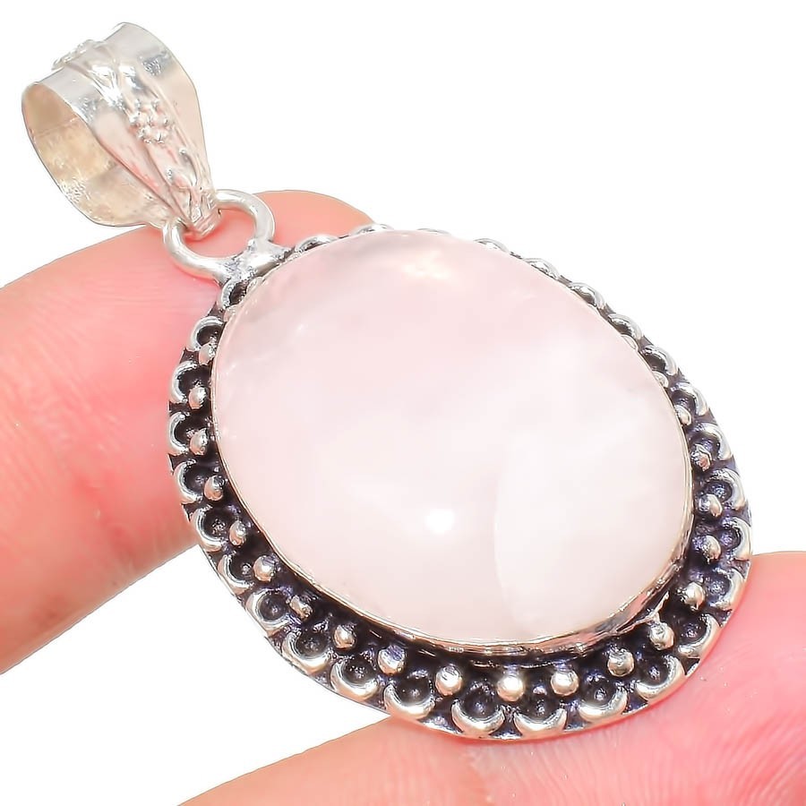 Rose Quartz Gemstone 925 Sterilng Silver Jewelry Pendant Sz 2″ For Gift
