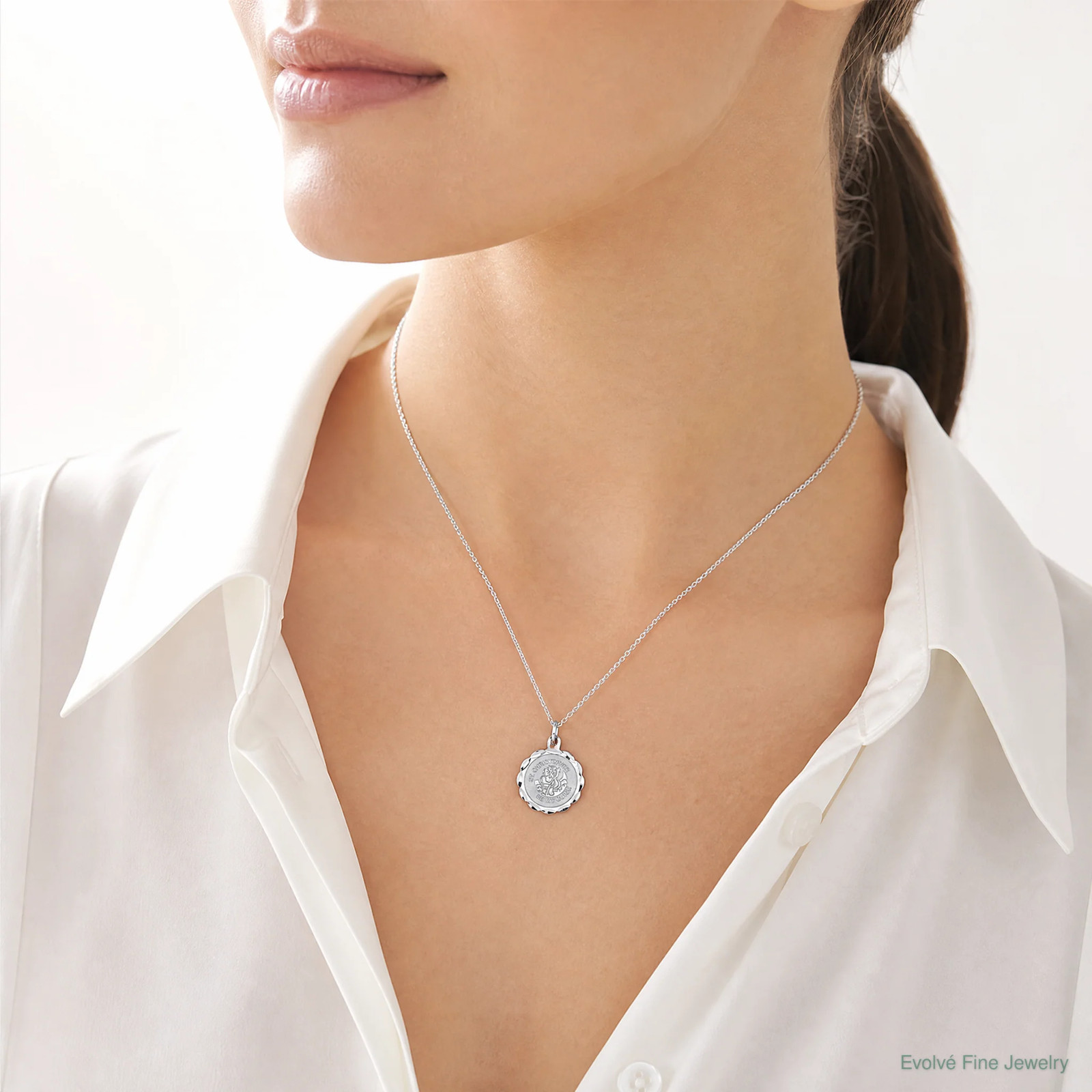 Sterling Silver Rhodium-Plated St. Christopher Medal Charm