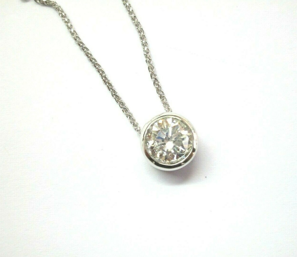 Bezel Solitaire Round Diamond Pendant & Chain 1.32Ct F-I1 100% EYE CLEAN