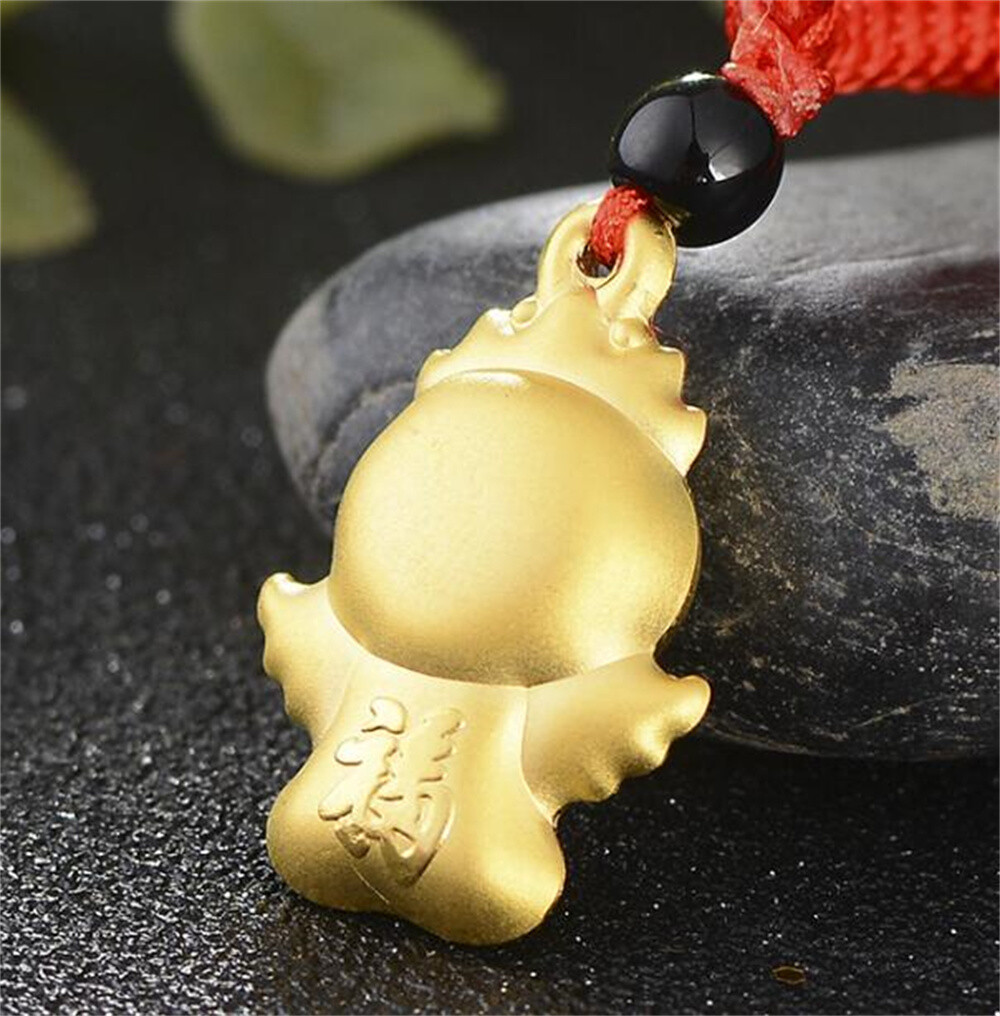 Natural Hetian Jade Solid Gold Carved Cute Angle Lucky Pendant Amulet Necklace