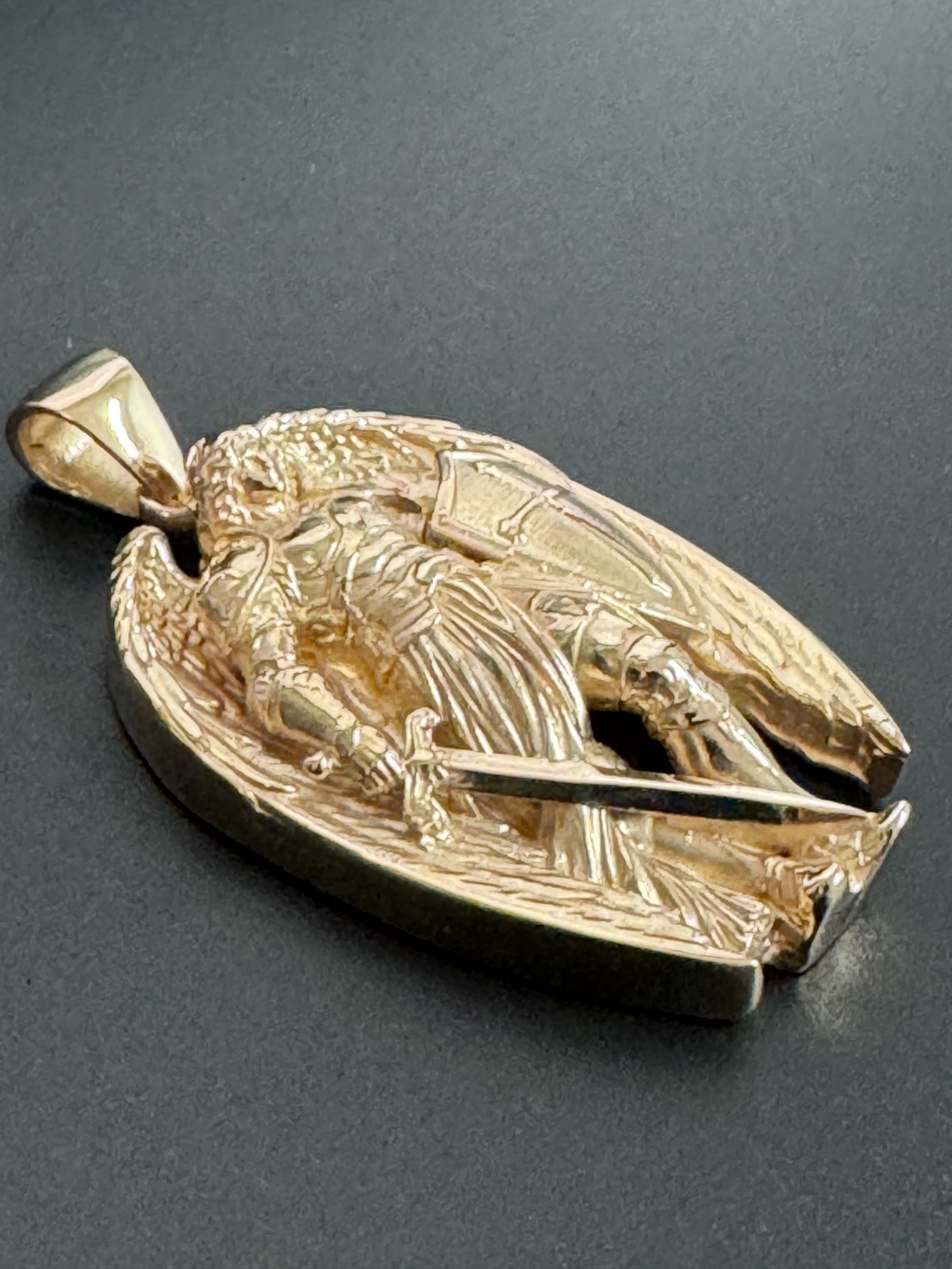 St Michael Warrior Angel 2″ Large Saint Charm Pendant 14K Gold