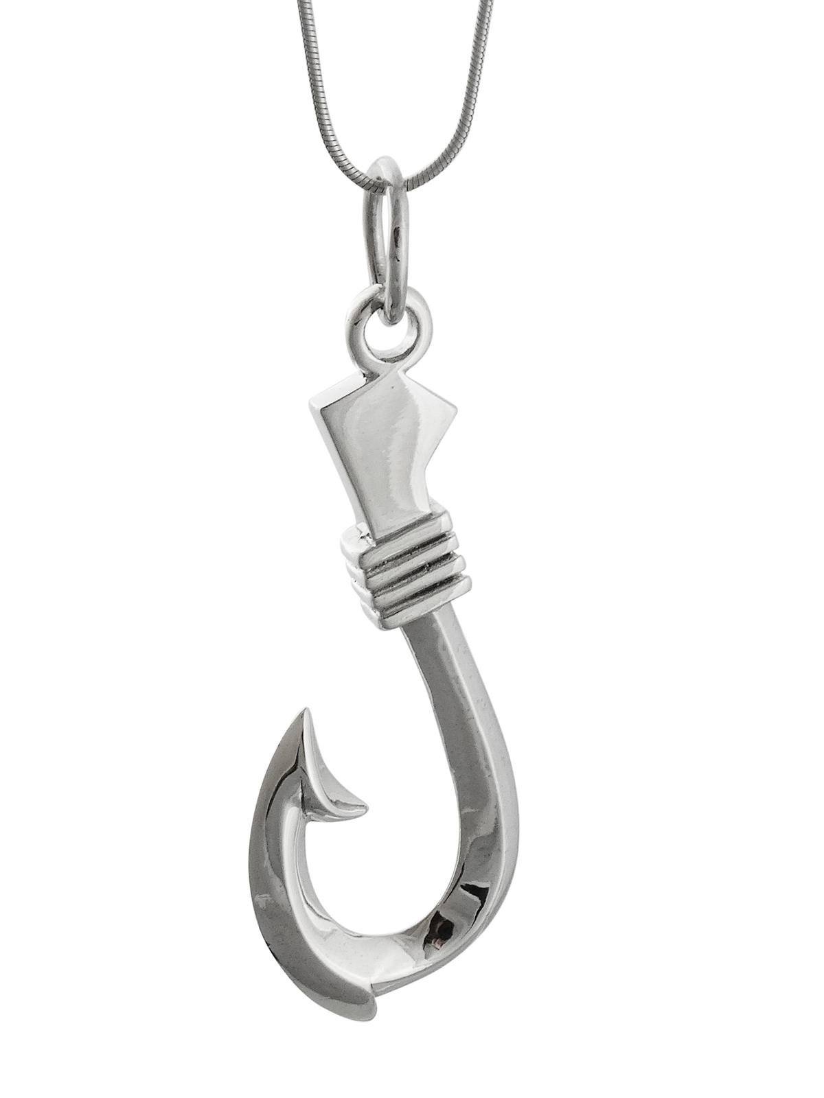 Large Fish Hook Necklace -925 Sterling Silver-Fishing Fishermen Pendant Catch SN