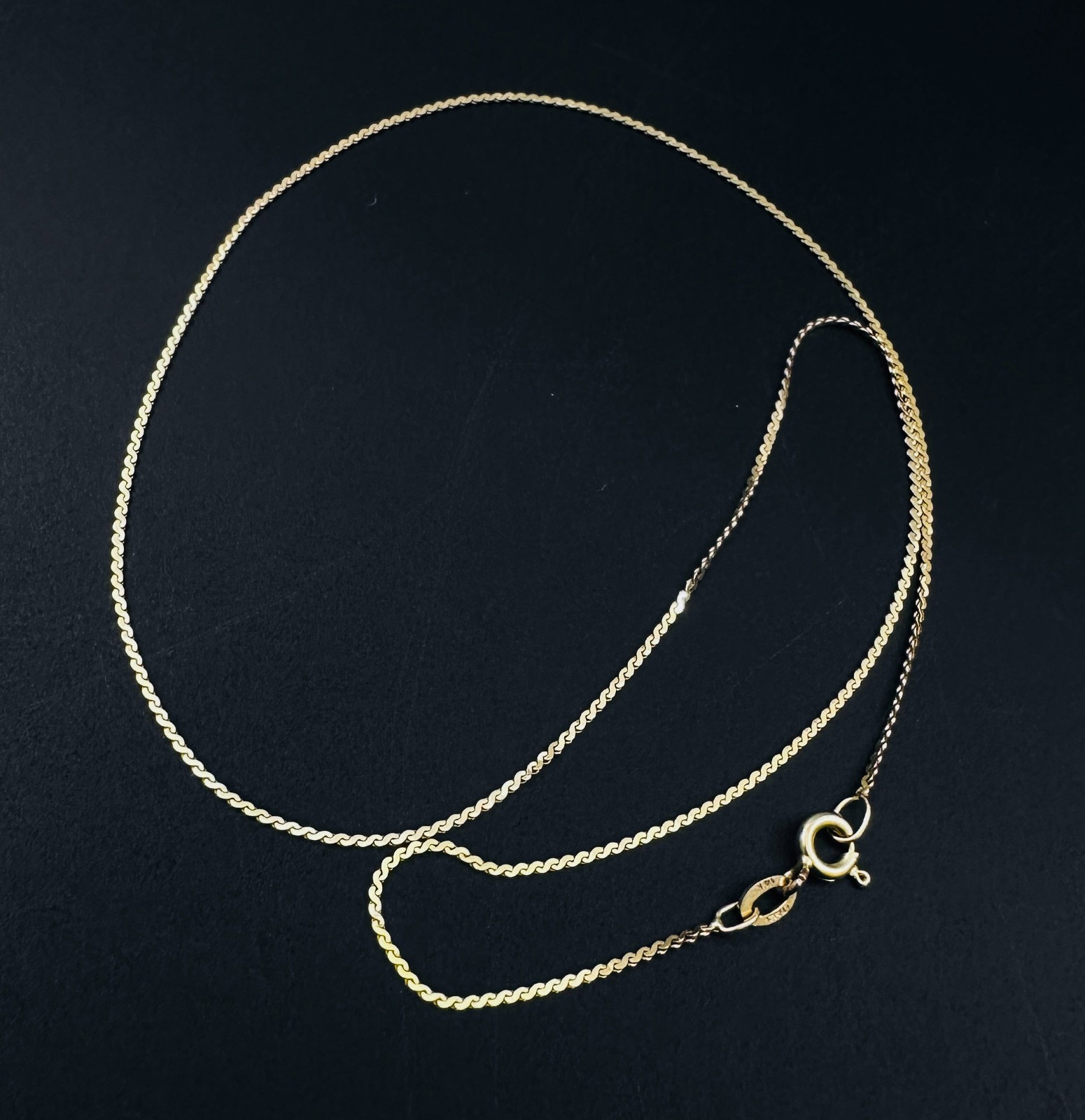 Solid 14K Yellow Gold Italian Serpentine Link Chain Necklace, 1mm, 15 1/4″, 1.5g
