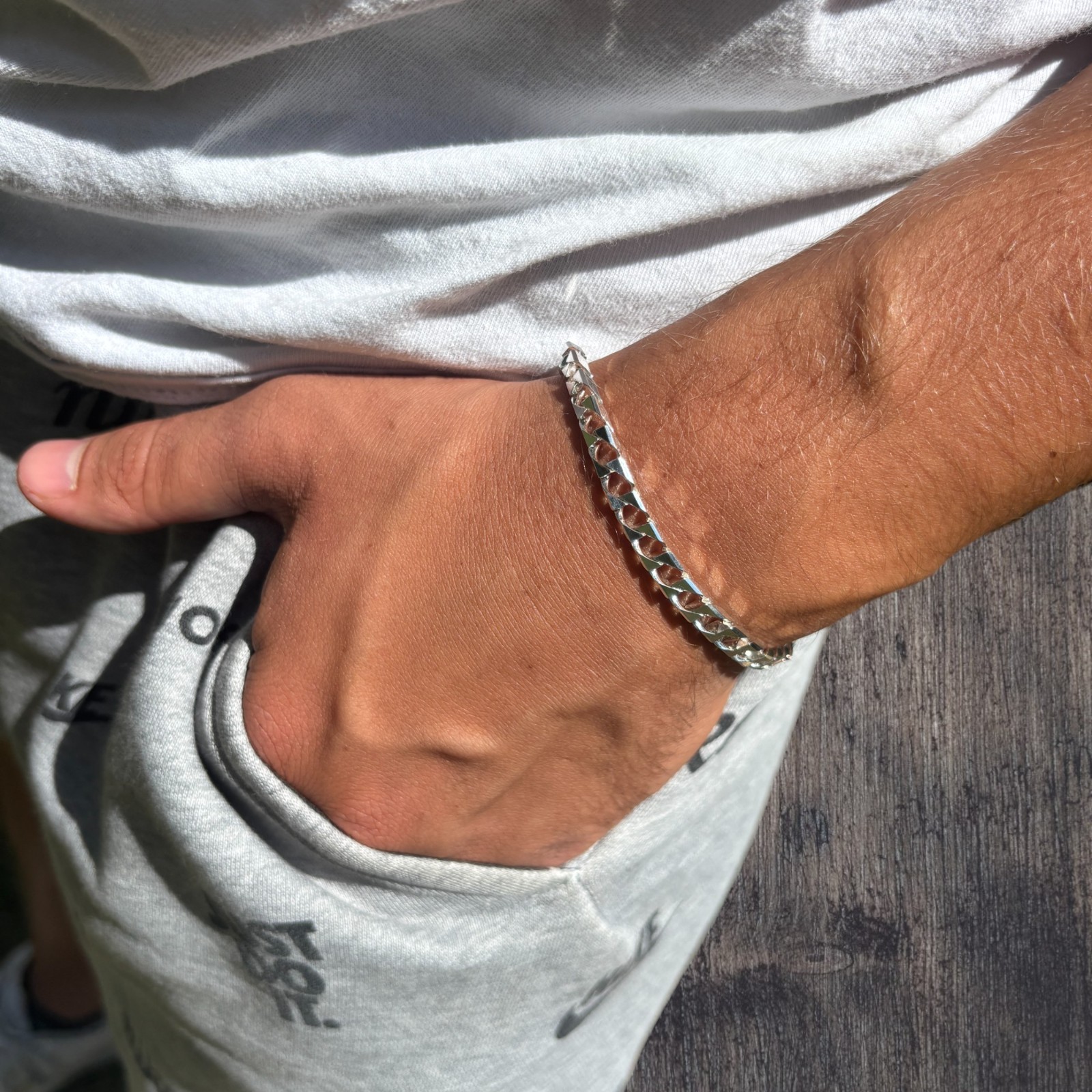 6mm Square Curb Link Bracelet – Real Solid 925 Sterling Silver MADE IN ITALY