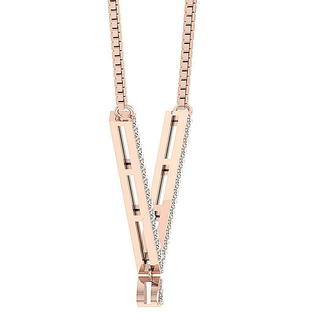 Fashion Pendant Necklace Natural Diamond I1 G 0.45 Carat 14K Rose Gold 0.85 Inch