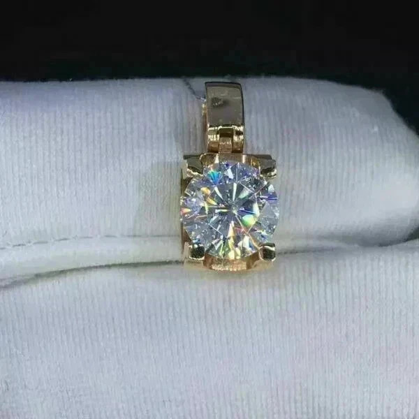 1Ct Lab Created Diamond Solitaire Pendant 14K Yellow Gold Plated With Free Chain