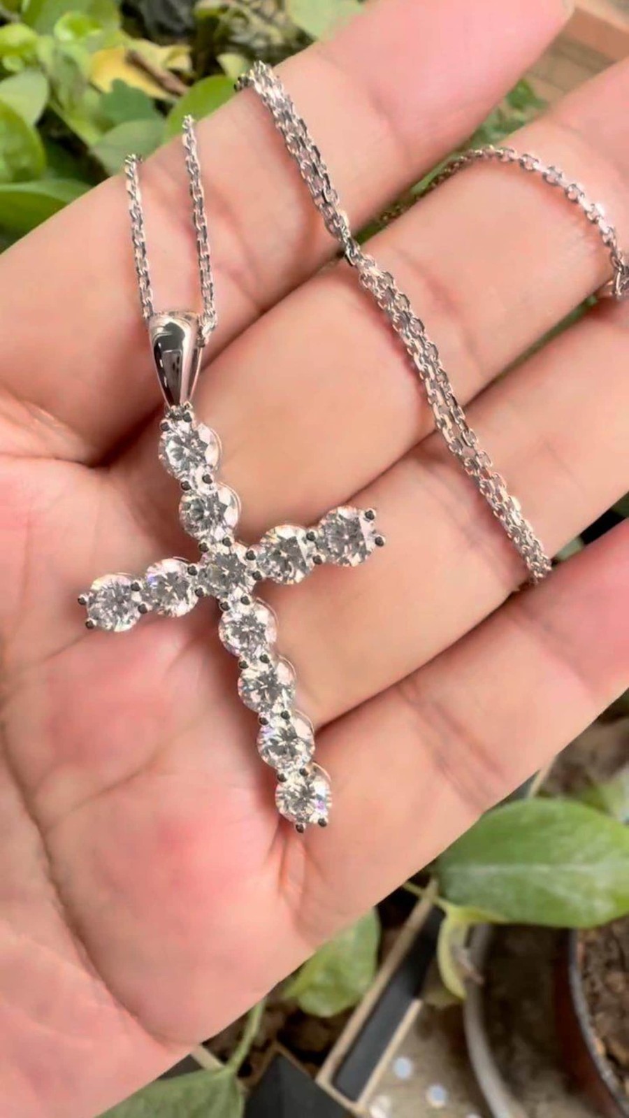 14k White Gold Round Cut Lab Grown Diamond Women’s Cross Pendant GDGL Certified