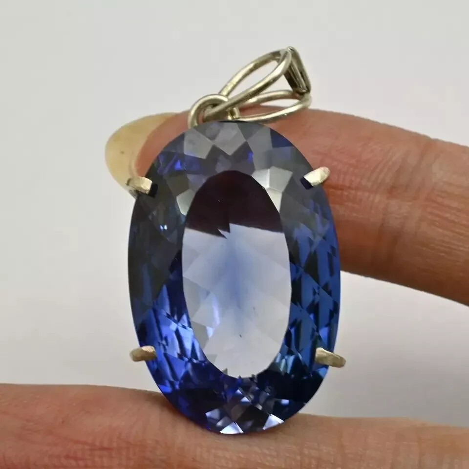 Natural 20 Ct Blue Sapphire Certified Oval Cut 925 Solid Silver Pendant Gemstone