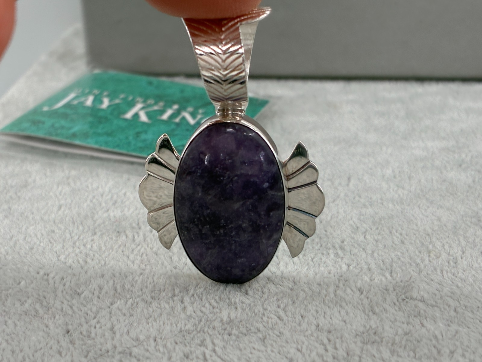 Jay King DTR Purple Lepidolite Freeform Modernist Pendant Sterling 925 Cabochon