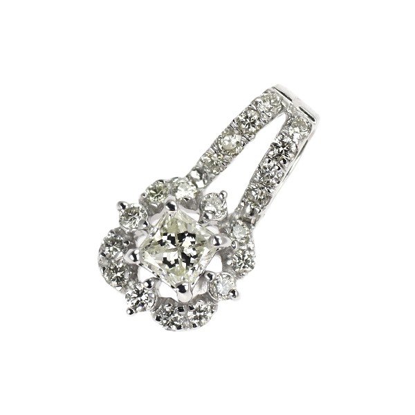 K18WG princess cut diamond pendant top 0.20ct D0.20ct – Auth free shipping from