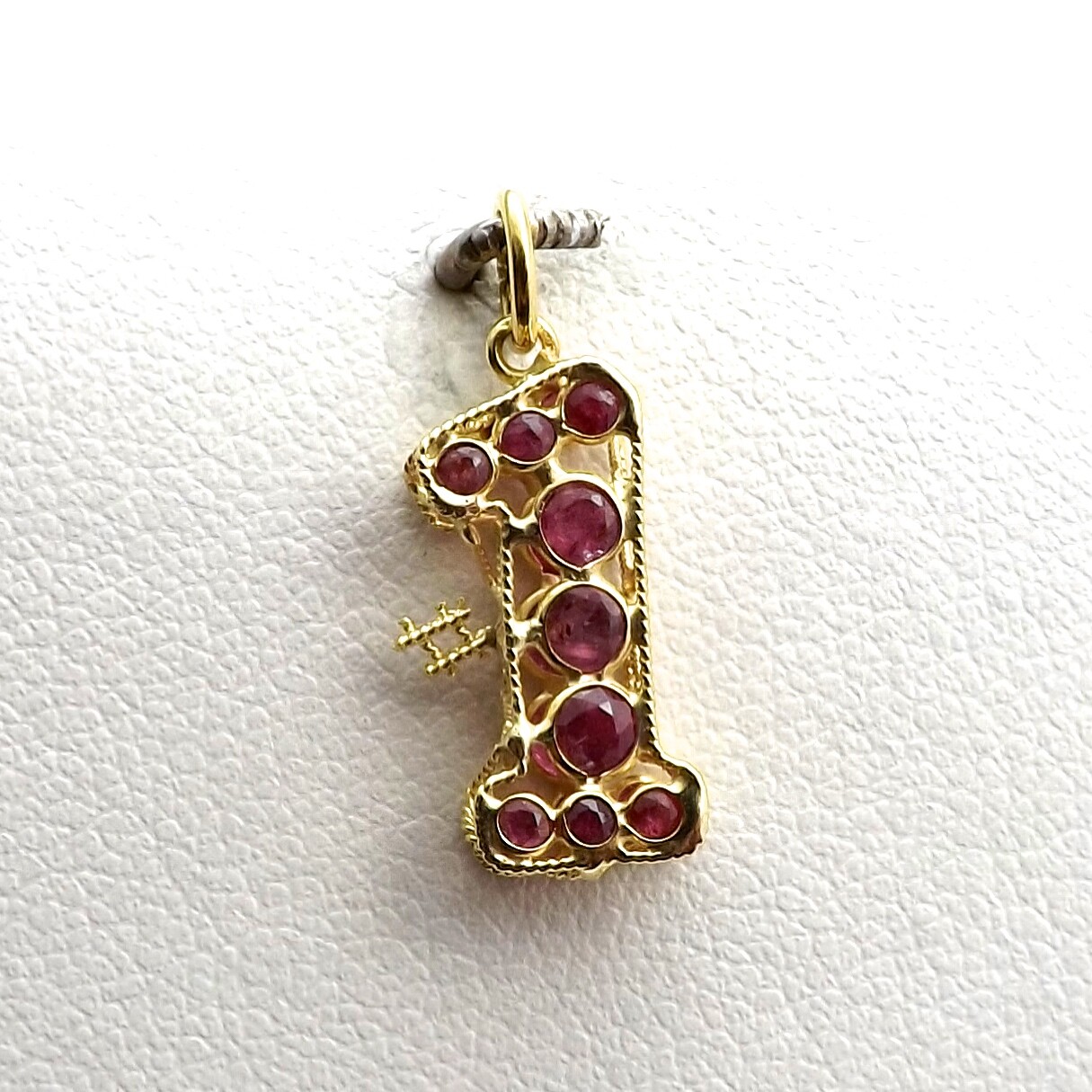 Solid 18k Gold Natural Ruby Number 1 Charm Pendant First Birthday Anniversary