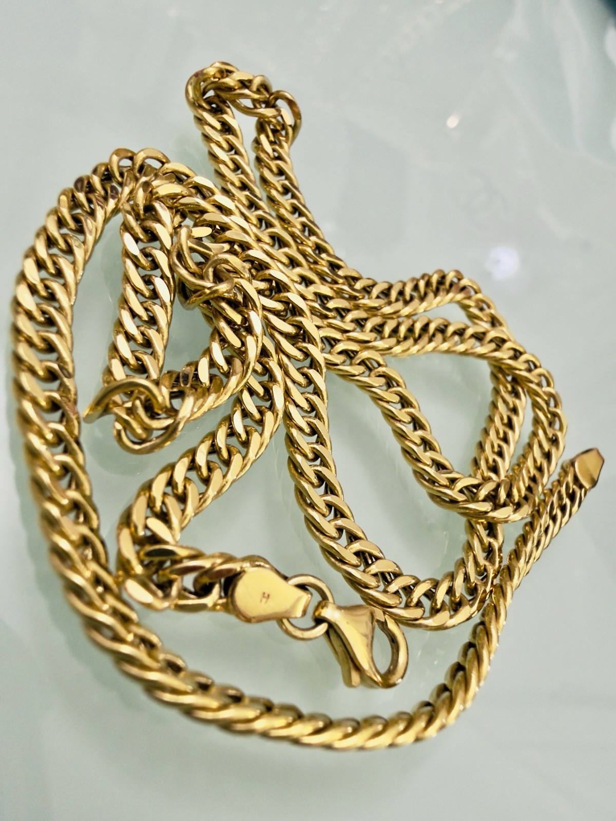 18K 750 Japan Solid Gold Kihei Cuban Shiny Link Chain Men Necklace 18” 45cm