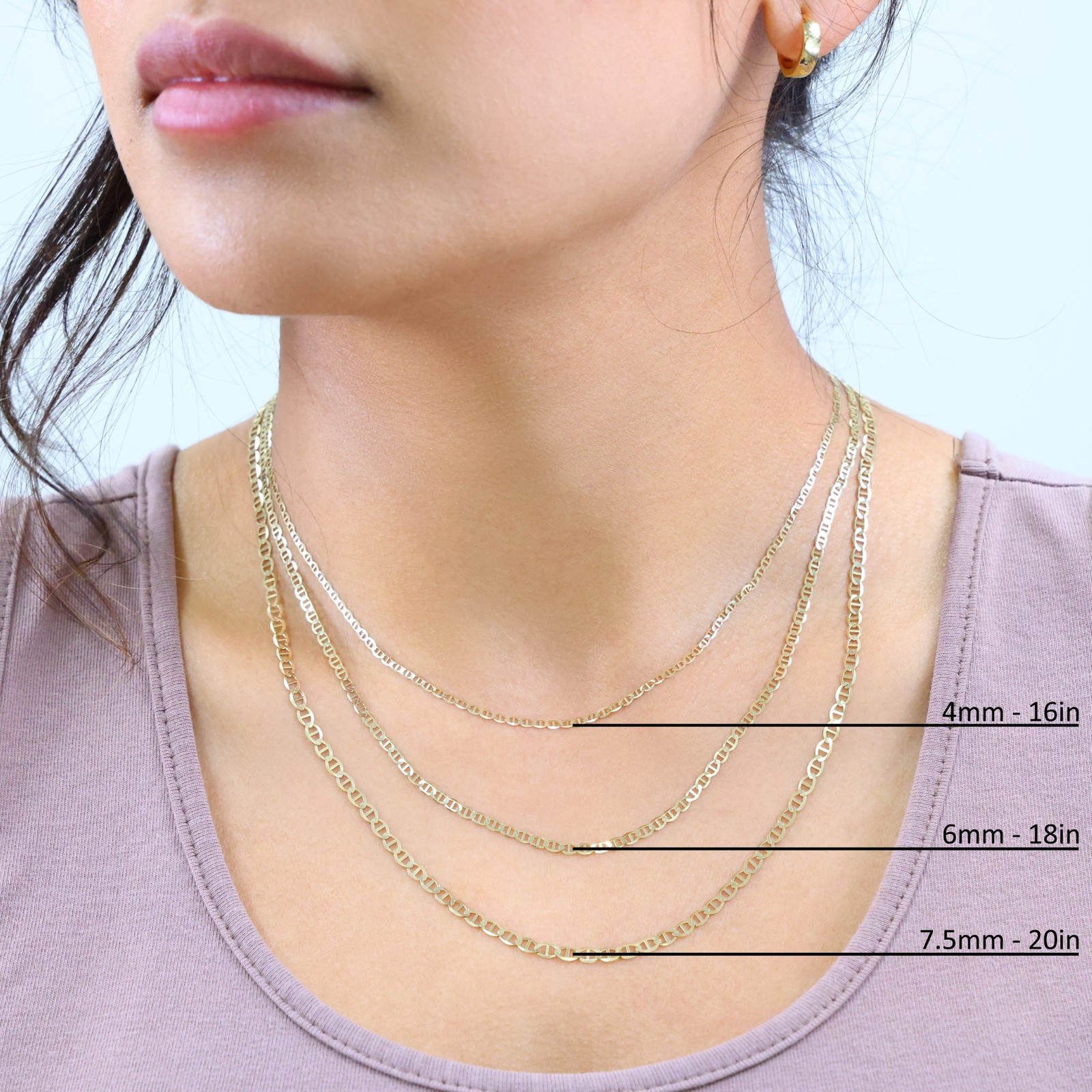10K Yellow Gold Solid 2mm-9mm Mariner Anchor Flat Link Pendant Necklace 16″- 30″