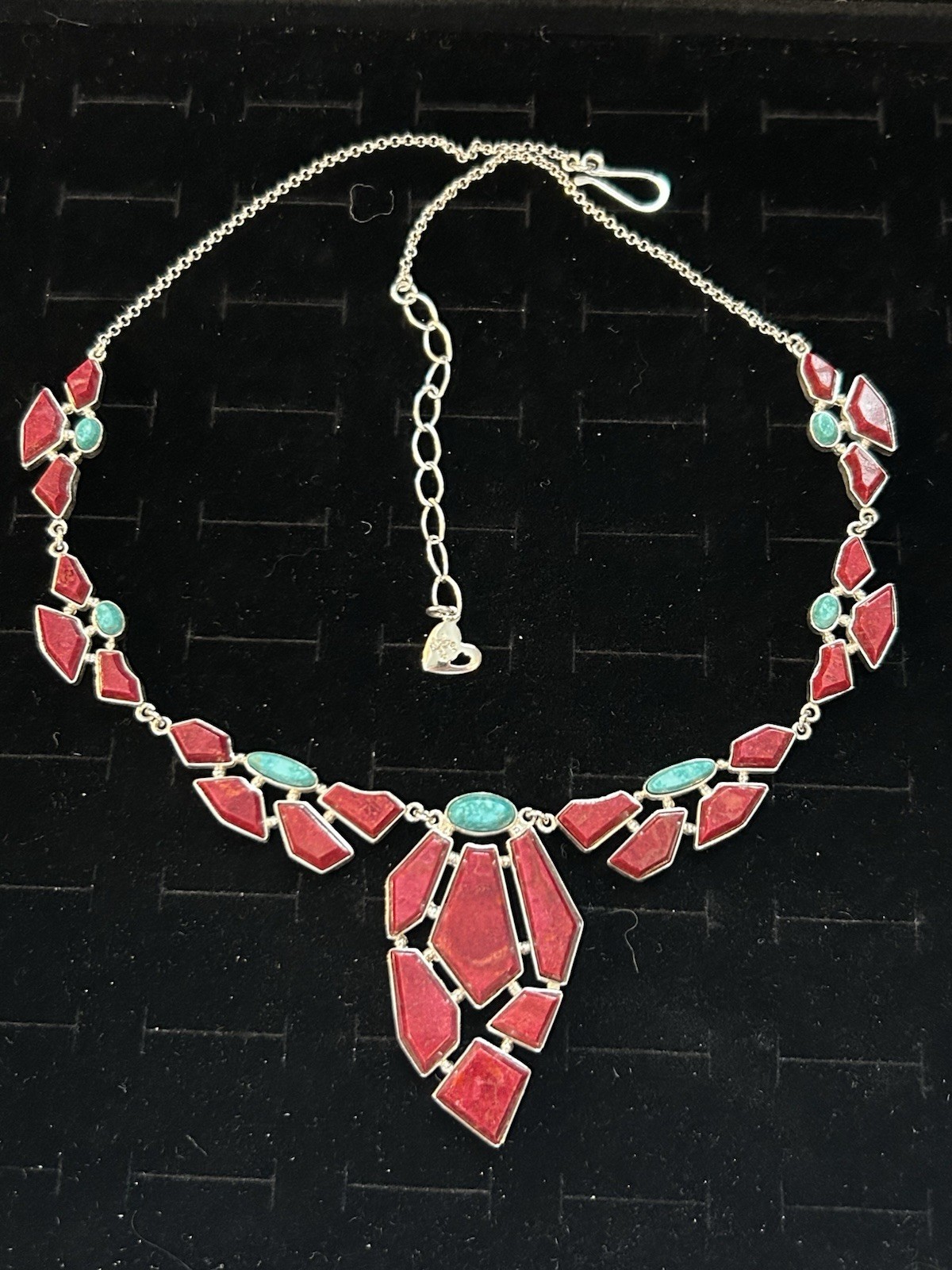 Jay King 30th Anniversary Sterling, Red Coral and Turquoise Statement Necklace
