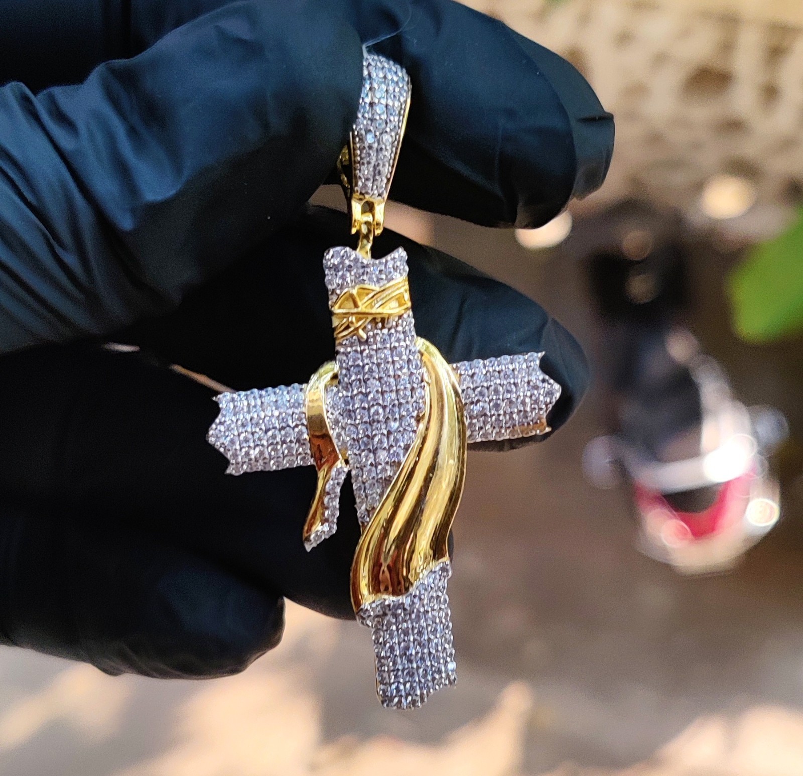 2Ct Round Cut Lab Created Diamond Jesus Cross Pendant 14K Yellow Gold Plated