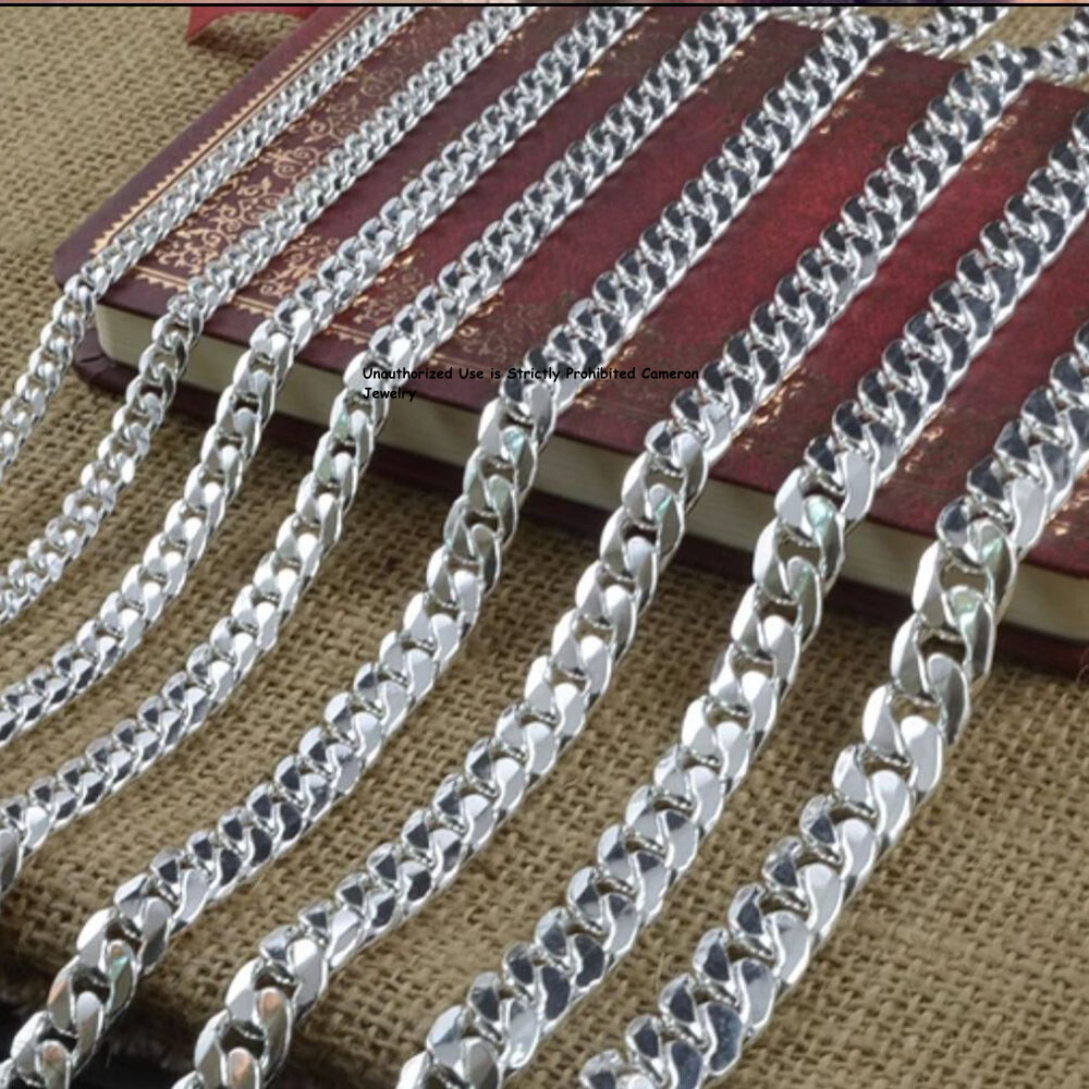 Solid 999 Fine Silve Cuban Link Chain 3mm-13mm Curb Necklace 16-26inch All Size