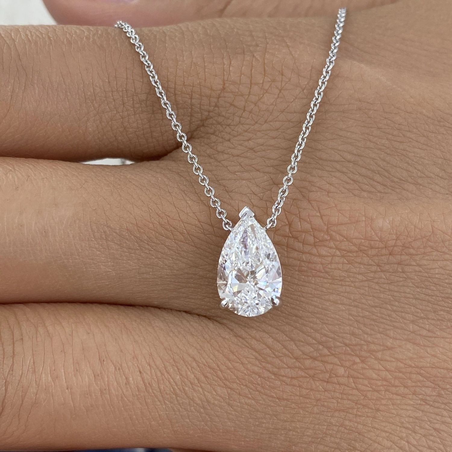 Solitaire Pendant Chain For Women 1.00 Ct Cut Pear Lab Grown Diamond 925 Silver