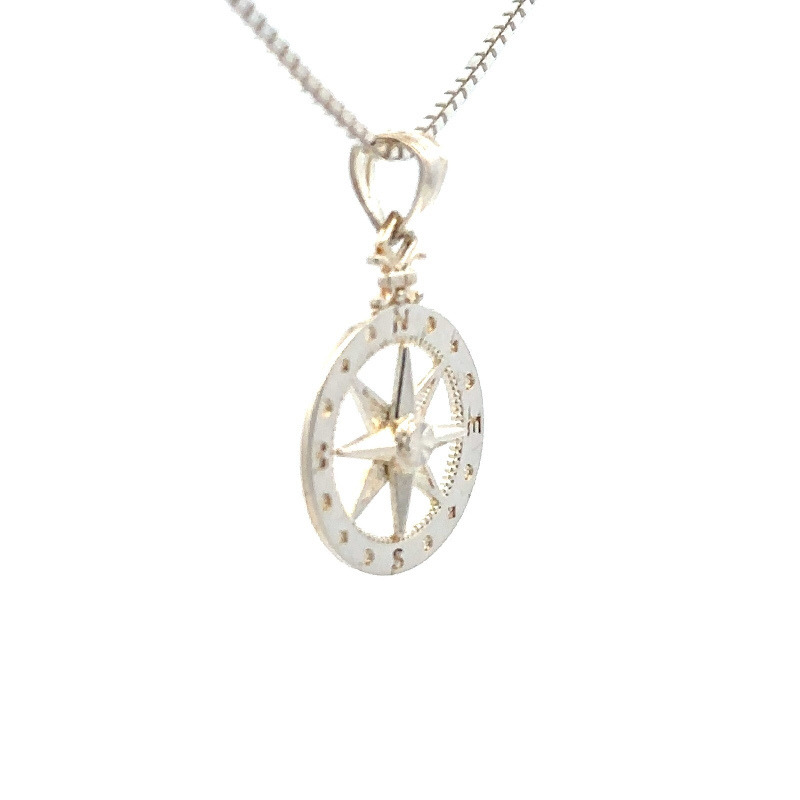 Sterling Silver Compass Rose Pendant/Charm (1/2 x 3/4 Inch)