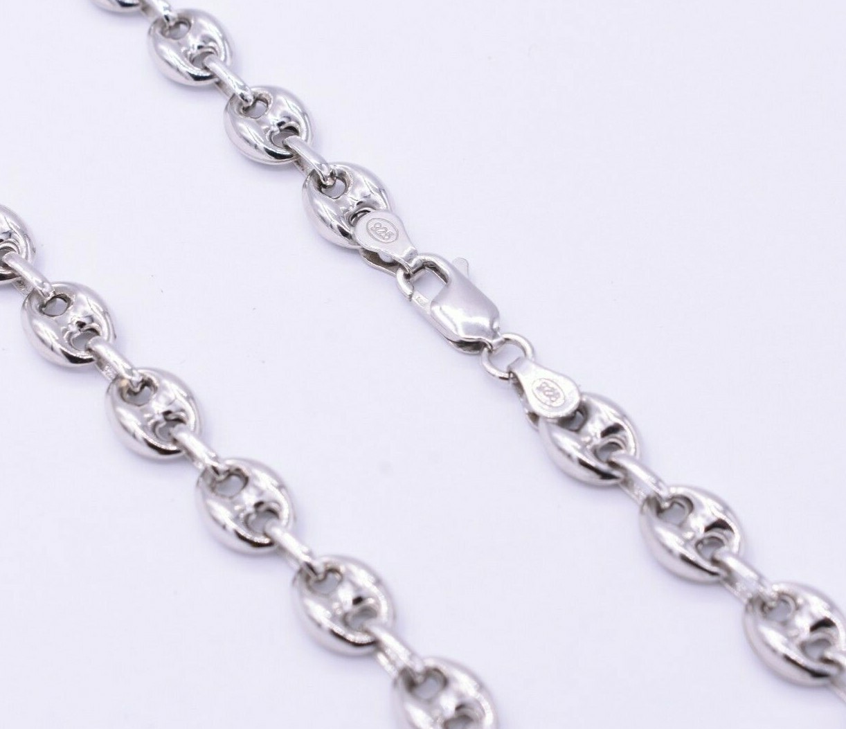 8mm Puffed Anchor Mariner Link Chain Necklace 14K White Gold-Plated Silver 925