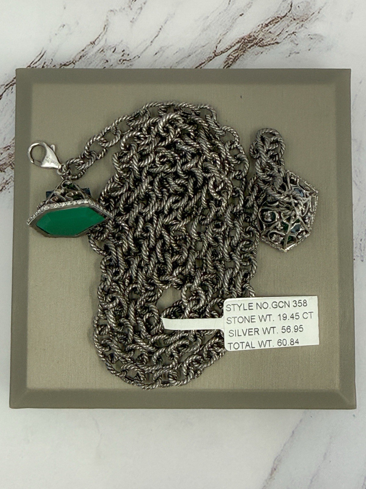 Ellure 925 Green Onyx London Blue & White Topaz Convertible Lariat Necklace