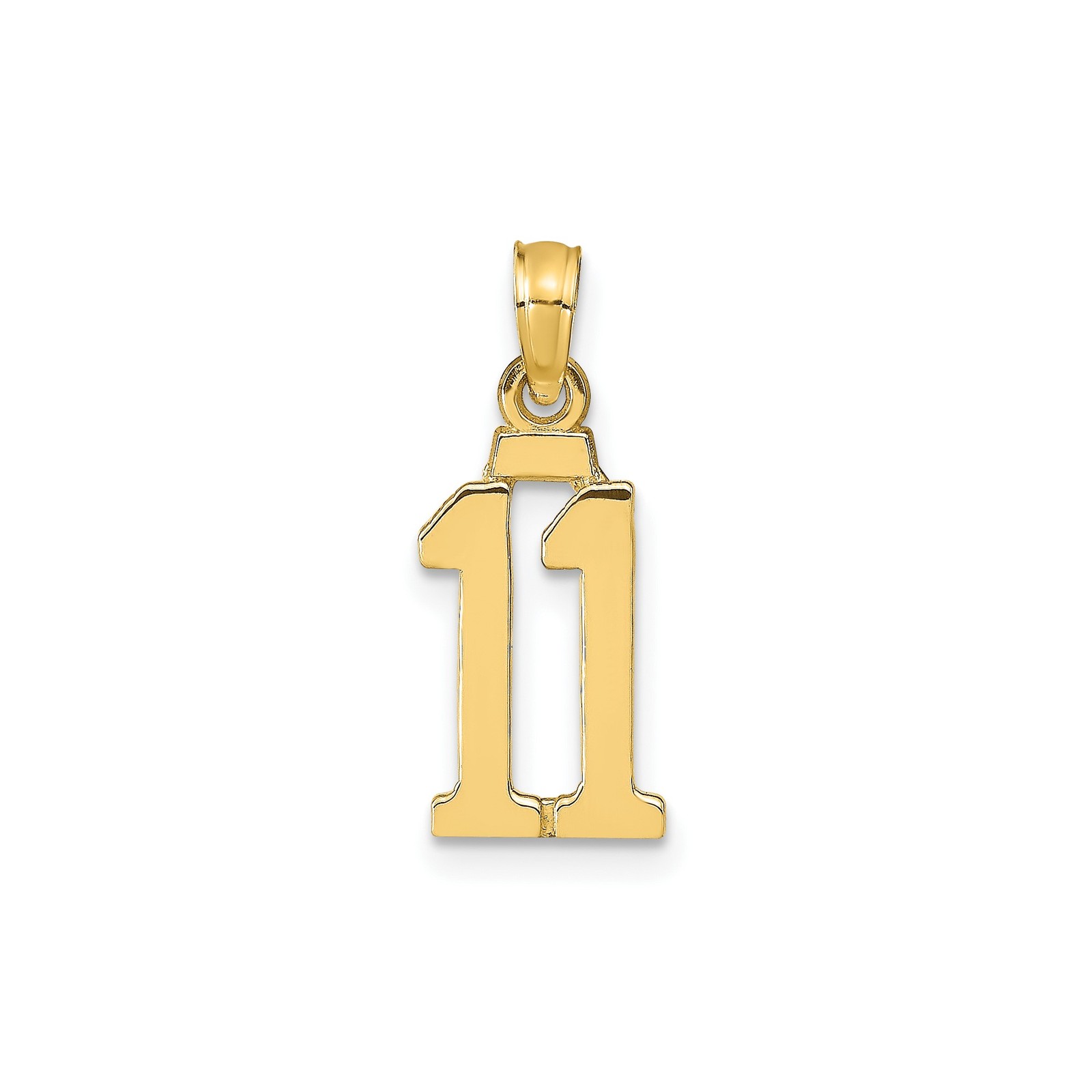 10k Yellow Gold Number 11 Pendant Polished Unisex Numeric Charm for Necklace