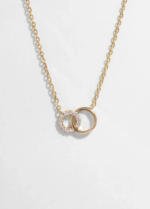 Infinity Interlocking Circle Necklace VVSI Real Moissanite 14k Yellow Gold Over