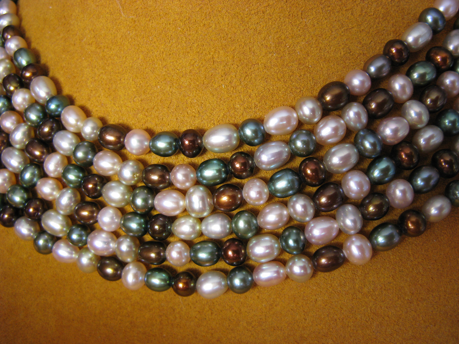 PEARL NECKLACE STRAND STRING RAINFOREST GREEN BROWN SS HONORA Designer Jewelry