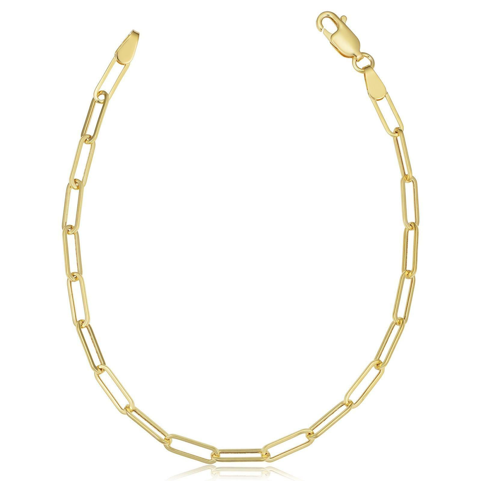 Solid 925 Sterling Silver Gold 3mm Paperclip Rolo Chain Necklace Made in Italy