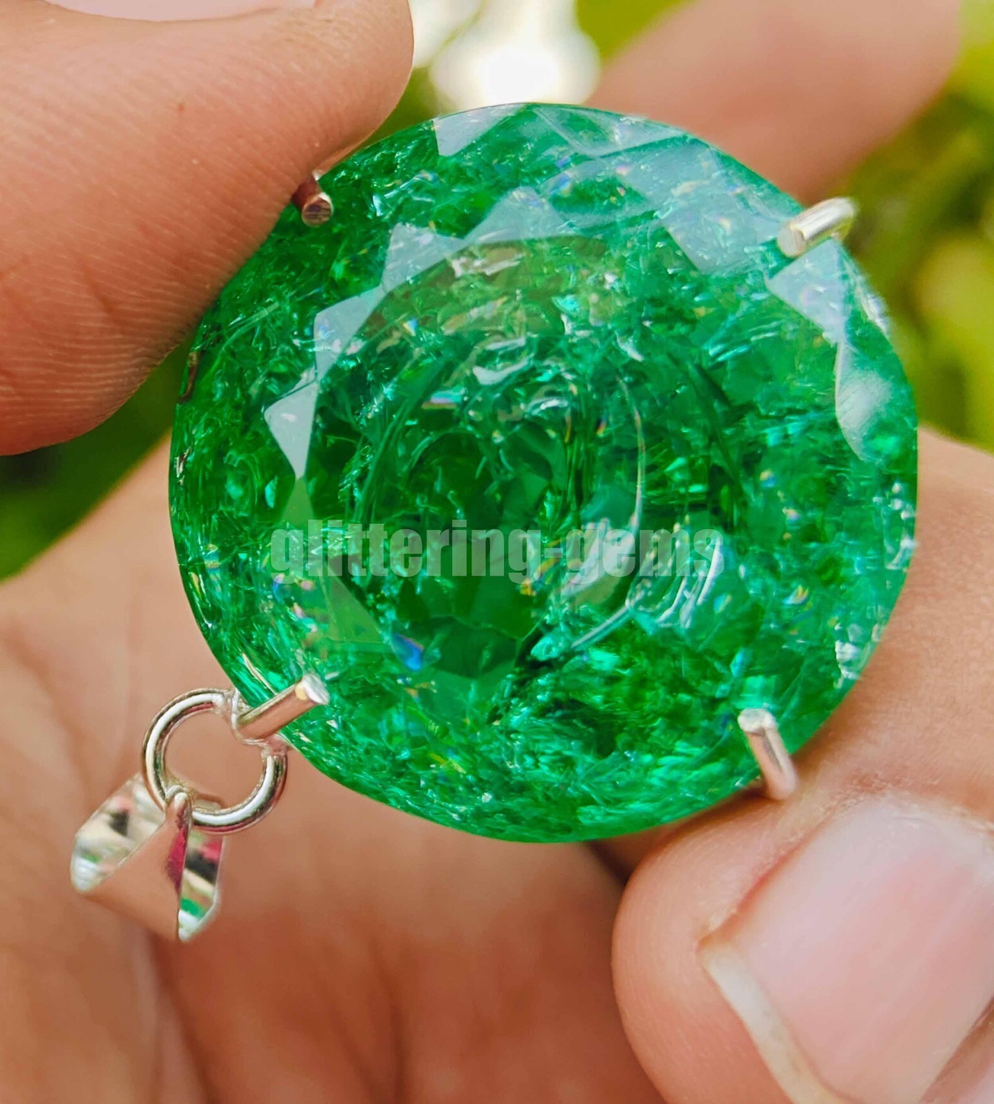 115.25 Ct Natural Green Emerald Pendant Round Cut IGL Gems 925 Silver Chain 6LHO