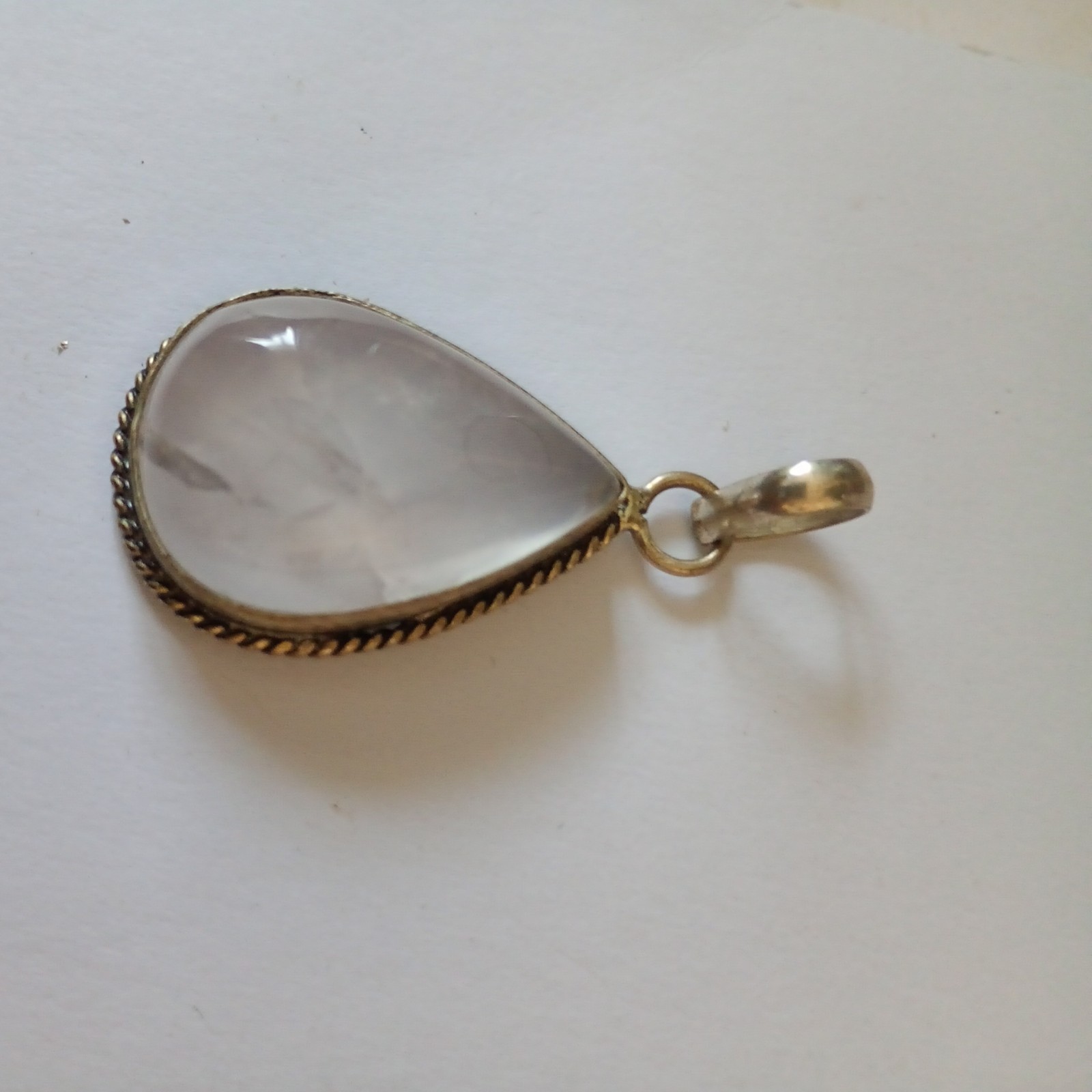 Large Rose Quartz pear shaped, Silver Pendant