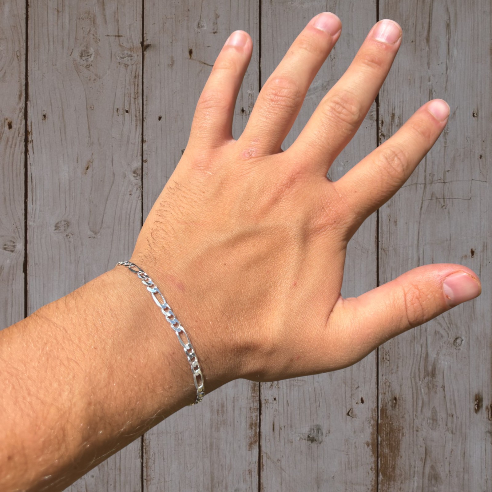 4mm Figaro Bracelet Link – Real Solid 925 Sterling Silver Or 14k Gold Vermeil