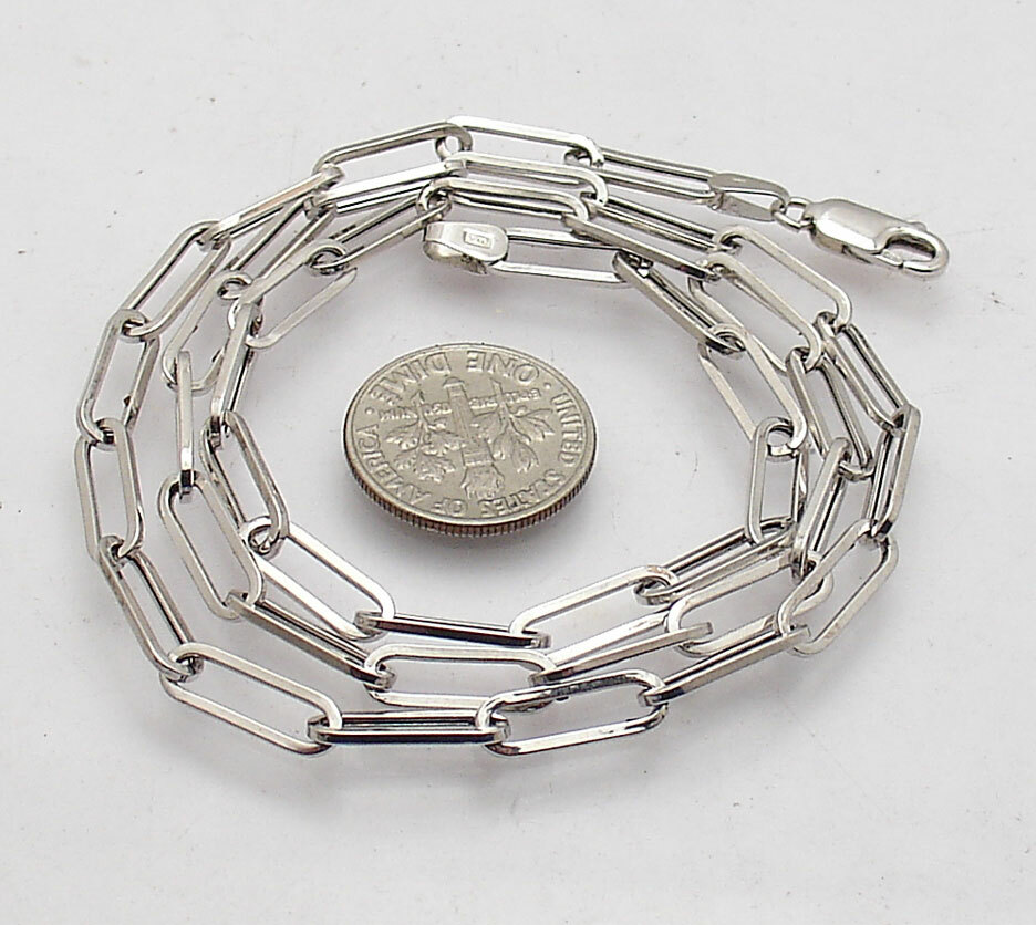 Fashion Elongated Paper Clip Chain Necklace Real 14K White Gold 14″ thru 46″