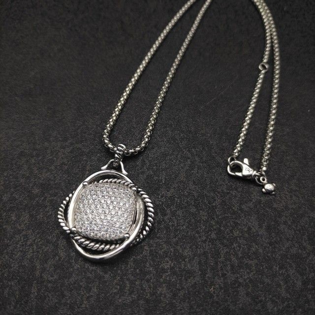 David Yurman Sterling Silver Infinity Pave Diamond 14mm Pendant Necklace