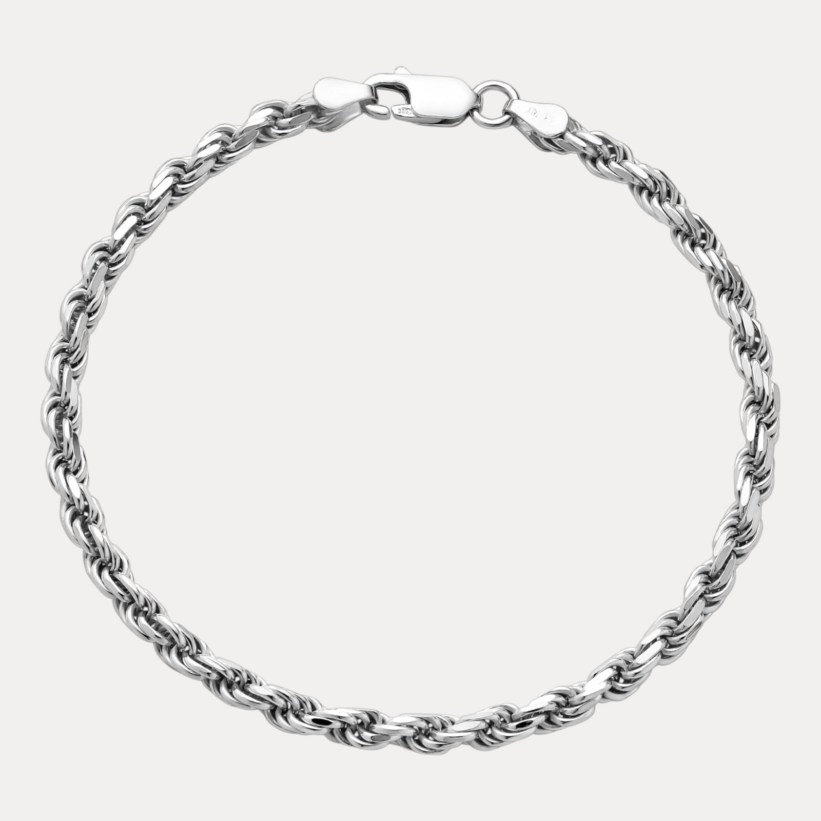 4mm Diamond Cut Rope Bracelet – Solid 925 Sterling Silver Or 14k Gold Vermeil