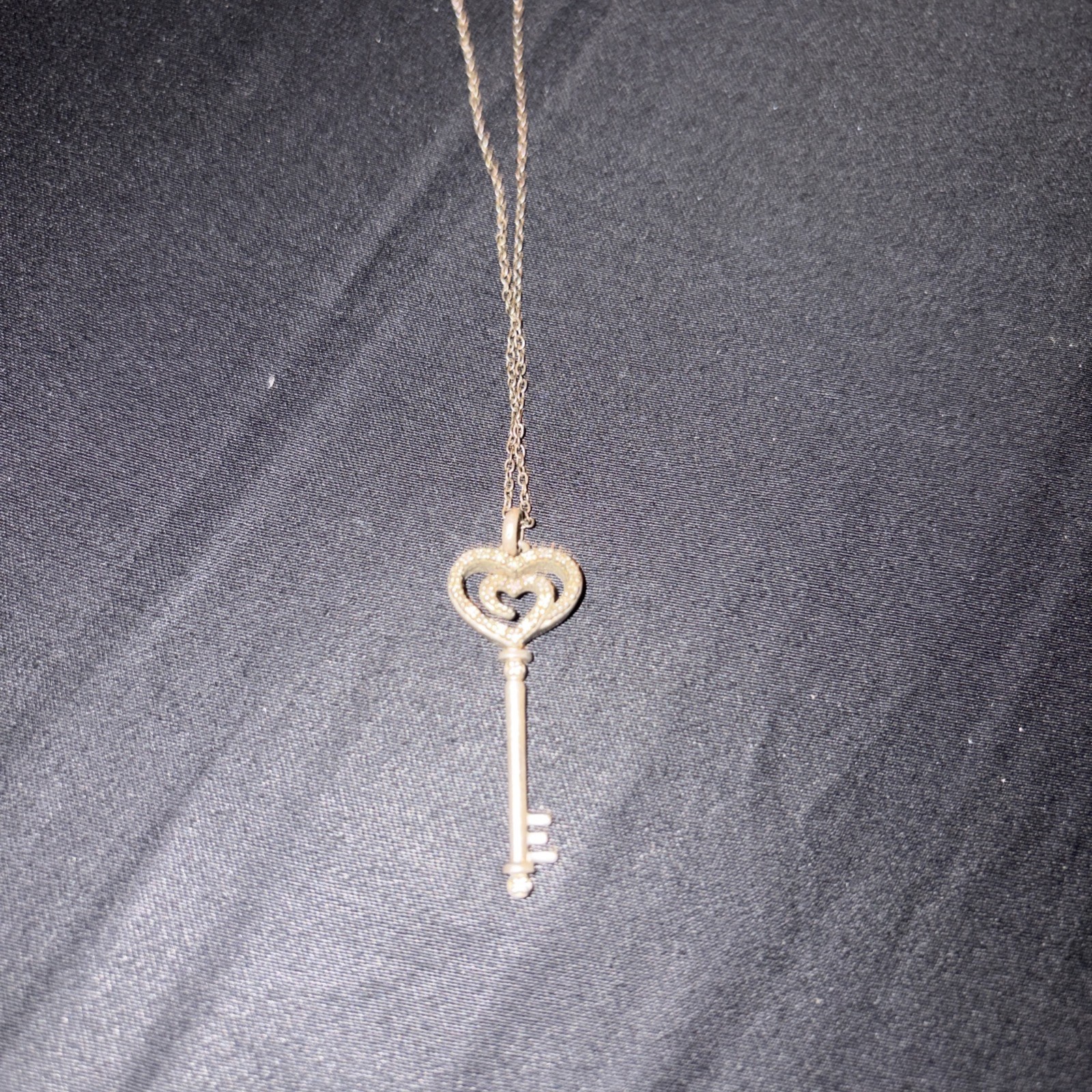 Vintage 925 Sterling Silver slv Diamond Skeleton Key Pendant Maker Mark On Back