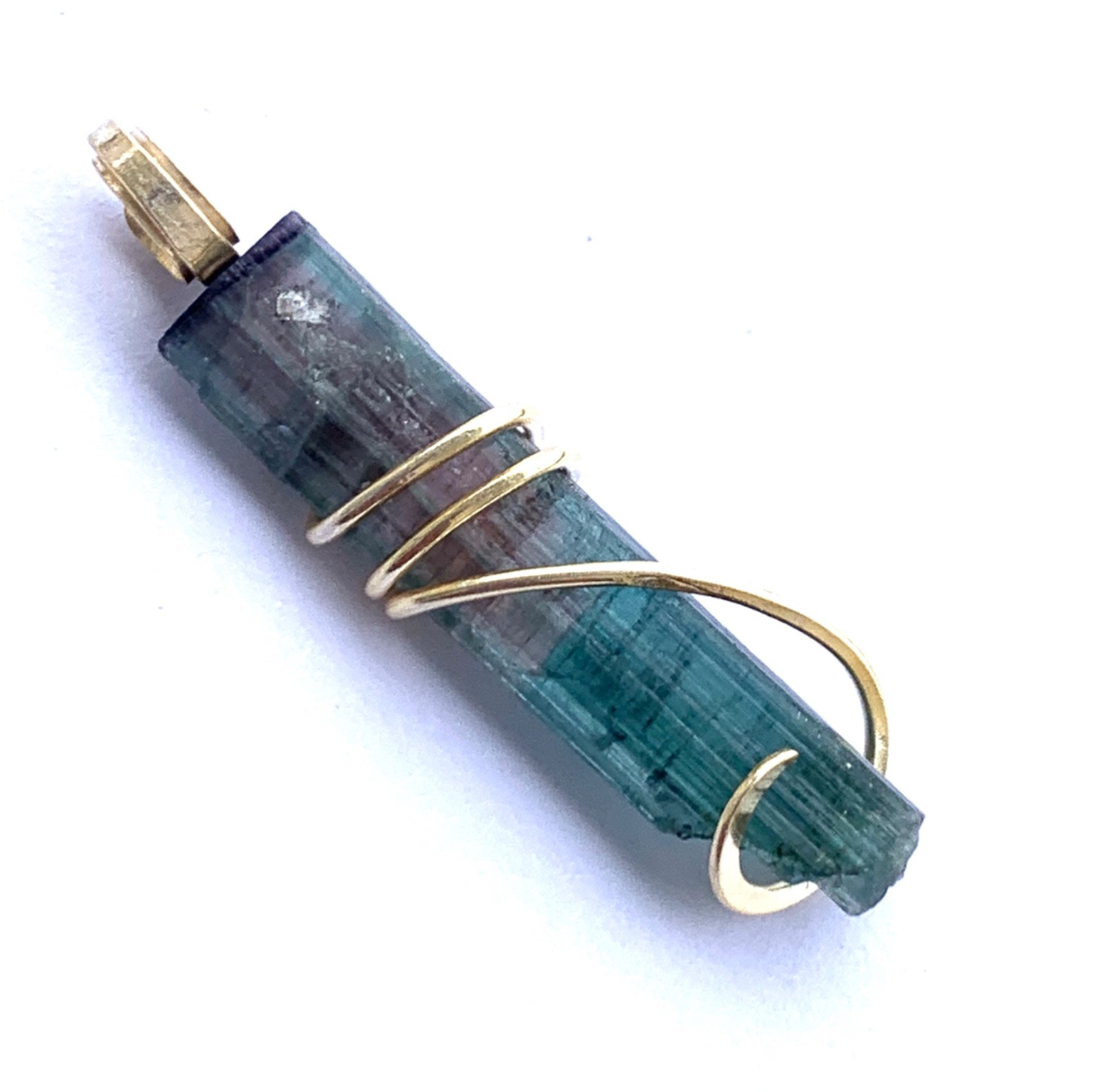 Multi-colored Long Tourmaline Pendant Sterling Silver wire wrap Pendant 13.70