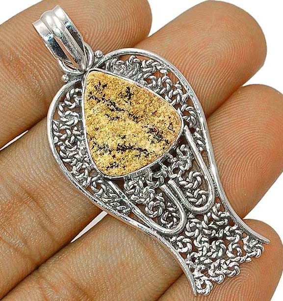 Filigree Natural Psilomelane Dendrite German 925 Sterling Silver Pendant