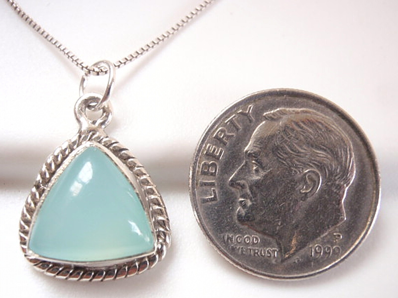 Chalcedony Triangle with Soft Corners 925 Sterling Silver Pendant