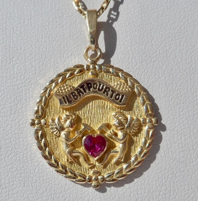 Vintage 0.20Ct Lab Created Ruby AUGIS Women’s /MenPendant 14K Yellow Gold Finish