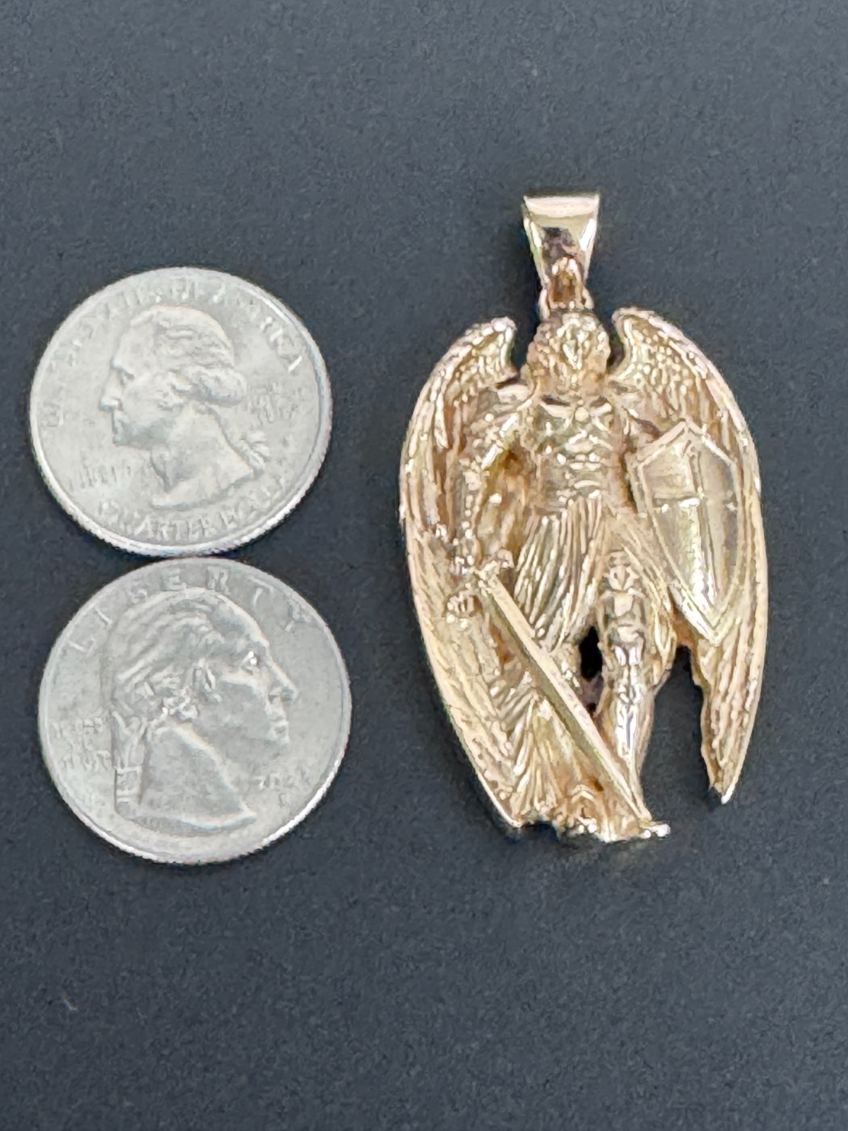 St Michael Warrior Angel 2″ Large Saint Charm Pendant 14K Gold