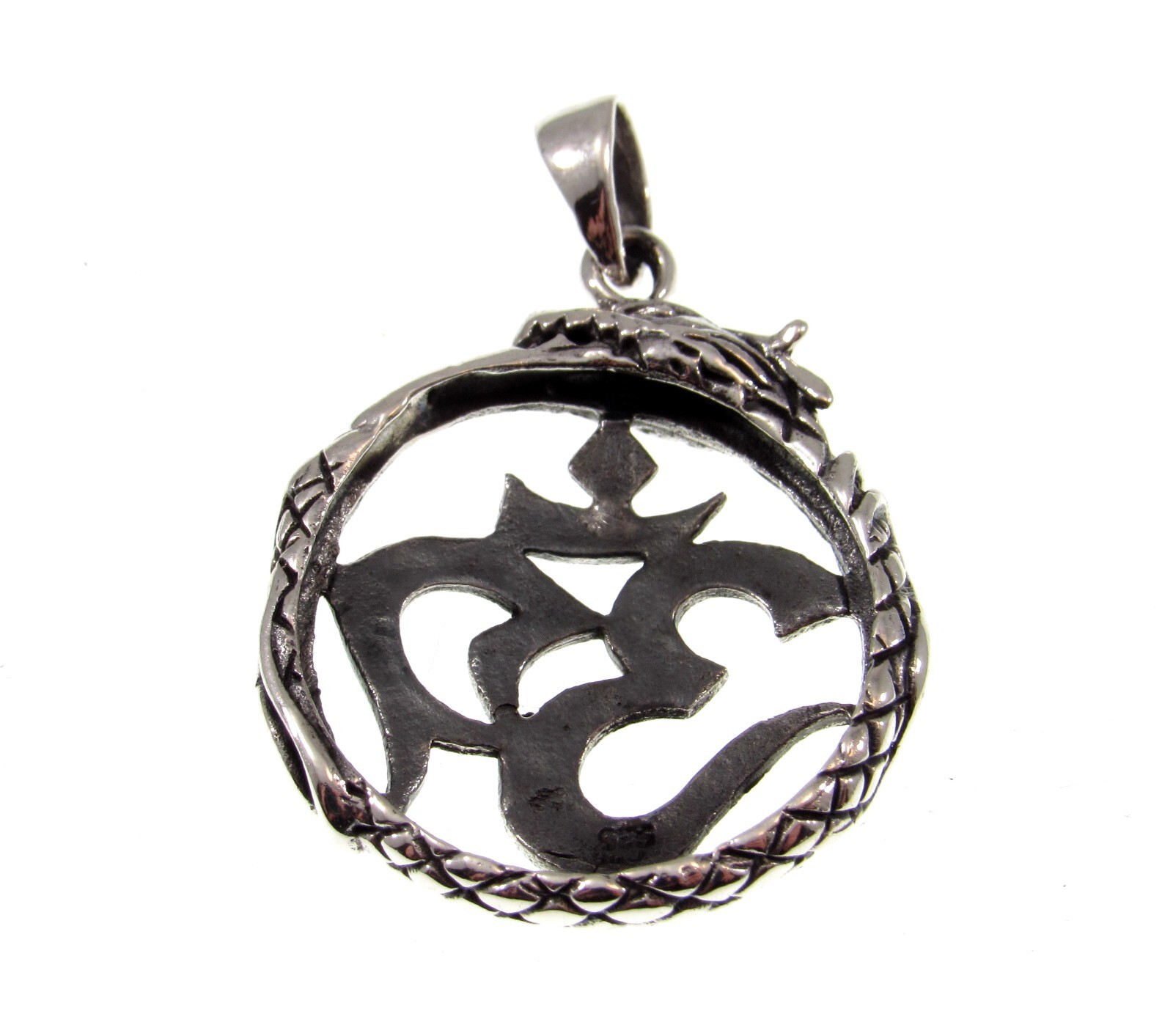 Solid 925 Sterling Silver Snake/Serpent/Dragon OUROBOROS OM / OHM / AUM Pendant