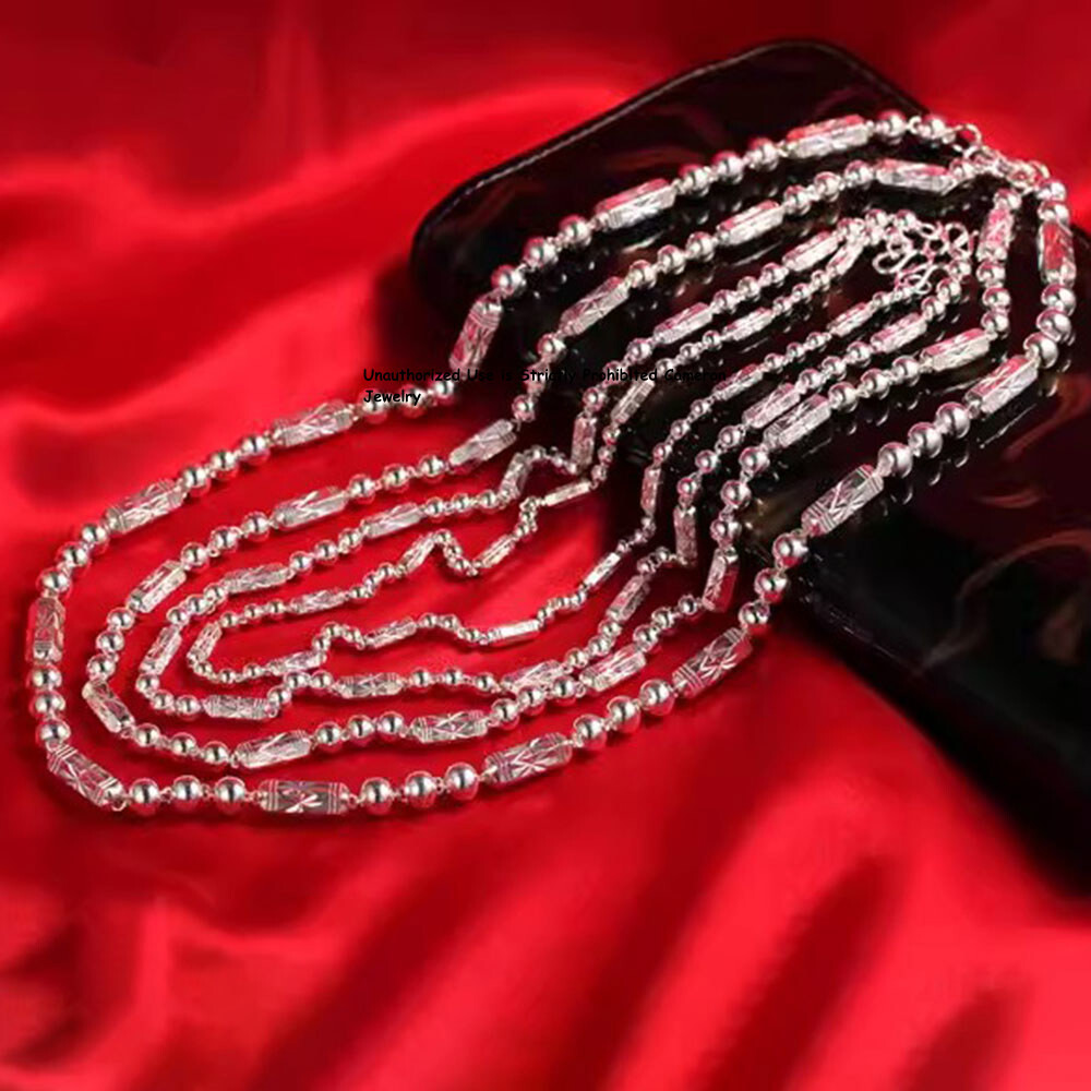 Solid S999 Fine Silver Chain 4mm-8mm Hexagon Tube Beads Link Necklace 16-26inch
