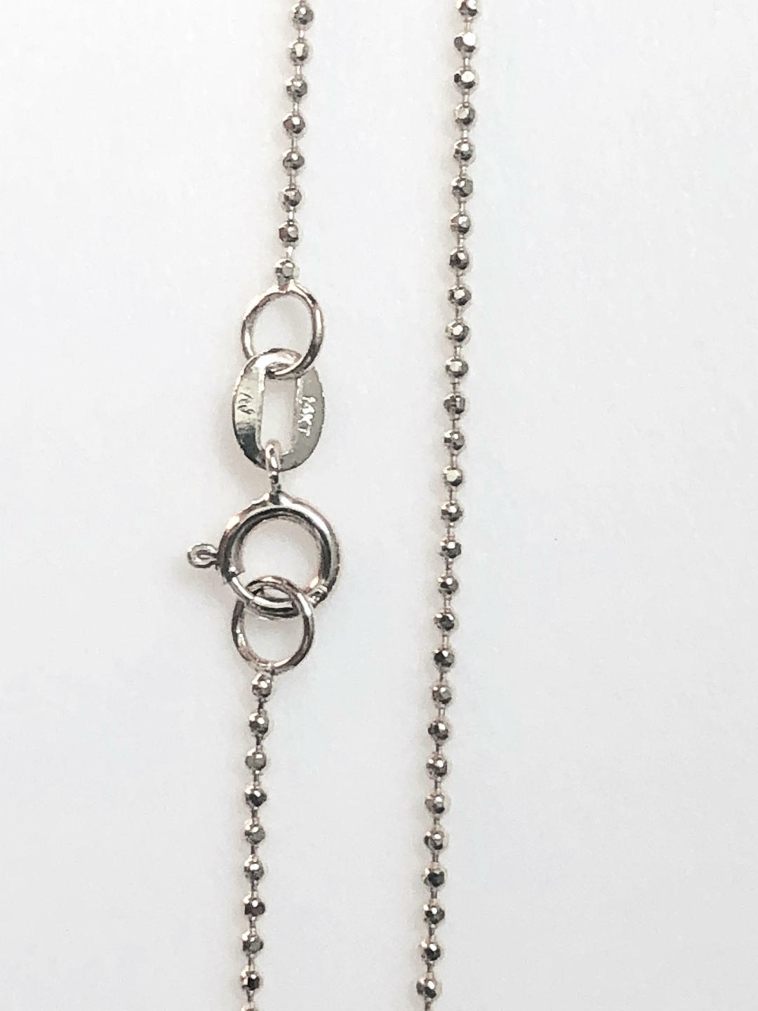 14k Solid White Gold Beads Chain Necklace 1.0 mm 18 inches (45 cm) B-10-6