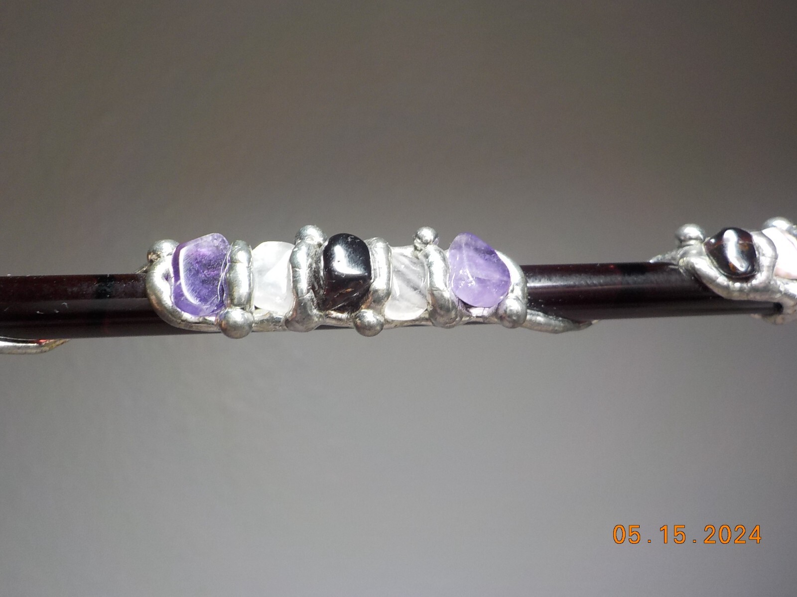 STERLING SILVER WRAPPED AMETHYST/QUARTZ CLEAR POINT/PINK QTZ HEALING WAND/STICK
