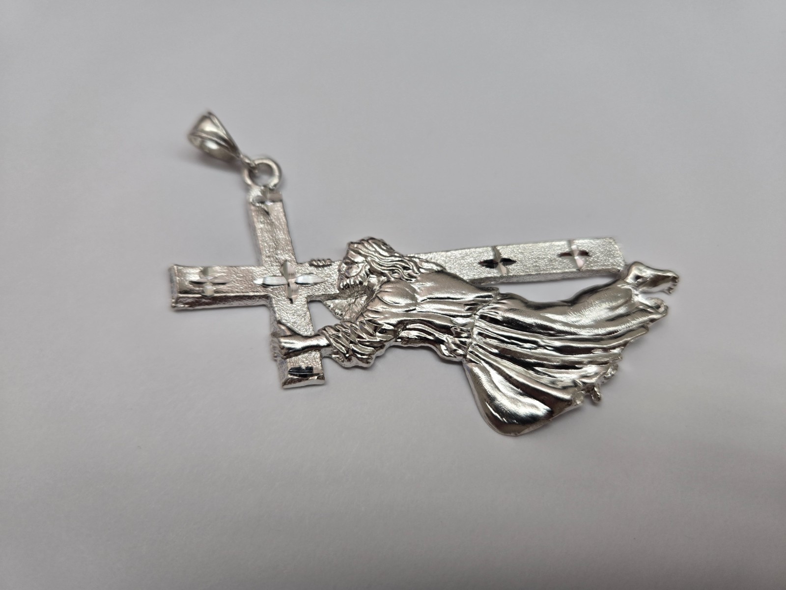 925 Sterling Silver Jesus Carrying Cross Pendant 3 1/2 (88mm) Inch Tall