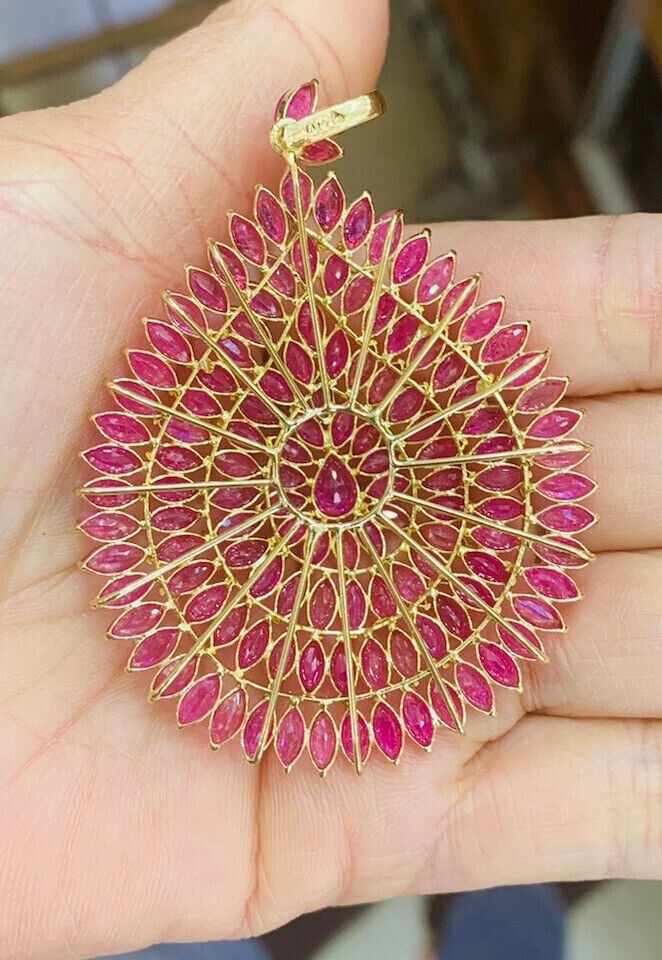 14k Yellow Gold Plated Silver 2Ct Lab Created Ruby Women’s Pendant Marquise Cut