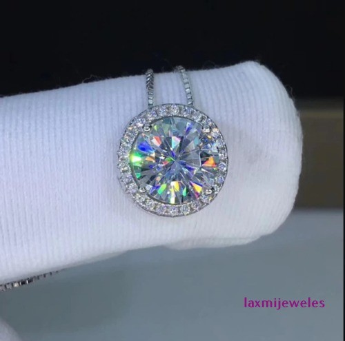 3Ct Round Cut Lab-Created Diamond Pendant Halo Necklace 14K White Gold Finish